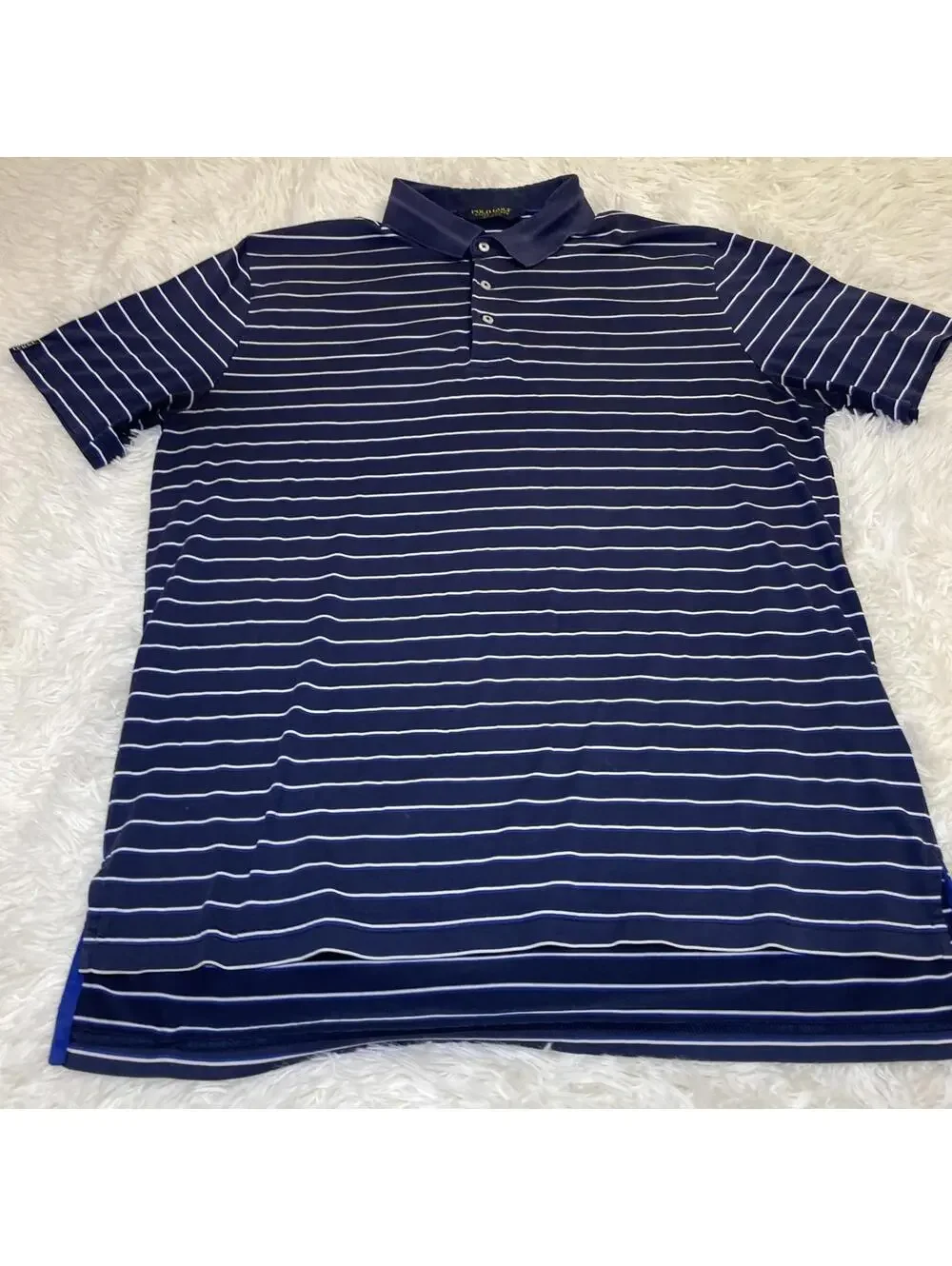 Polo Golf Ralph Lauren Men’s Shirt Sz L Blue Striped S/S Cotton Polyester Blend